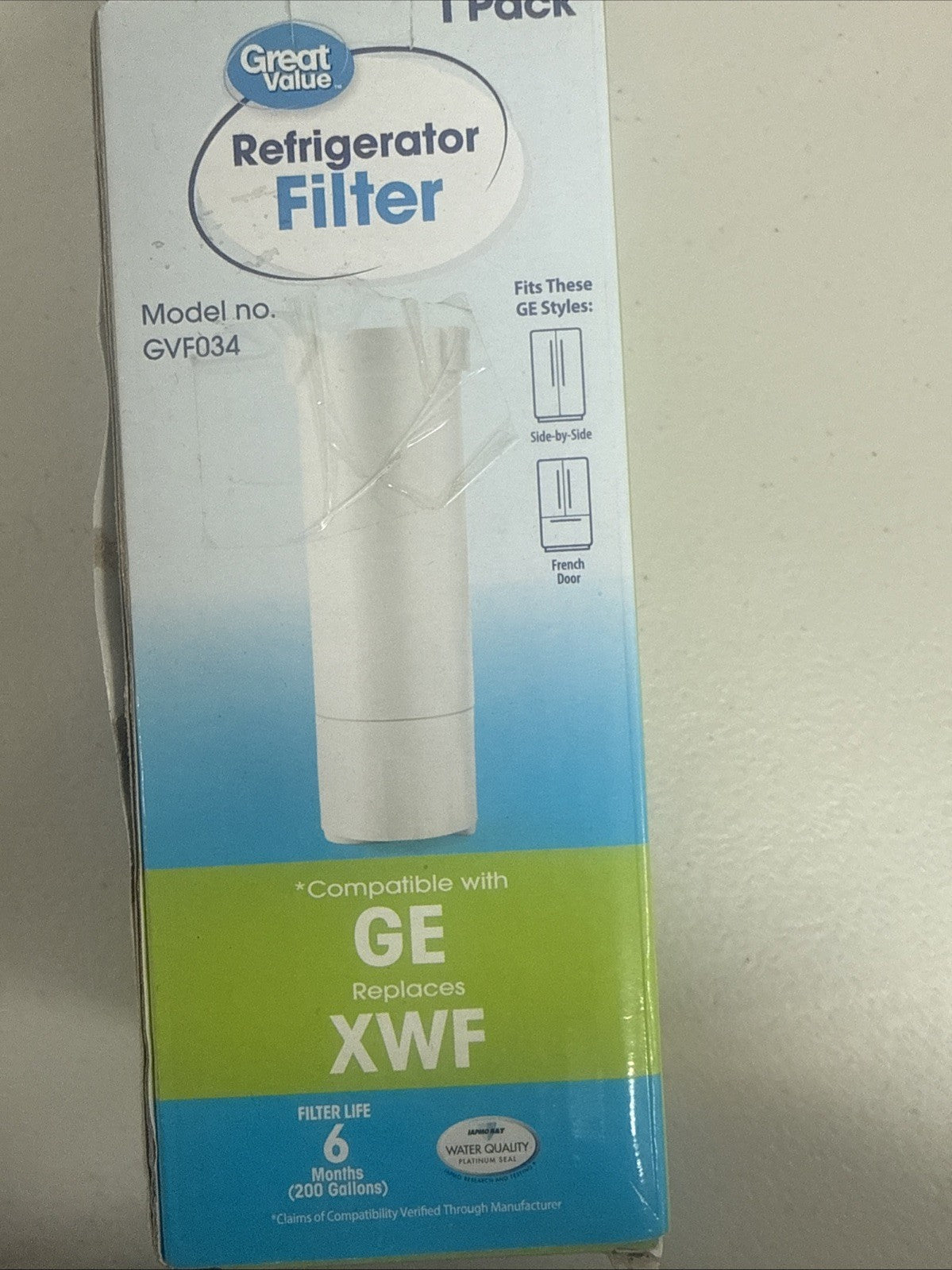 Great Value Refrigerator Water Filter GVF034 Replaces GE XWF BOX1