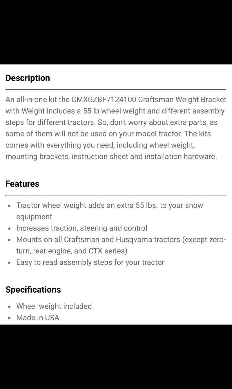 Craftsman Weight Bracket Kit (71-24100) For Riding Motor 59-Pounds AK-46