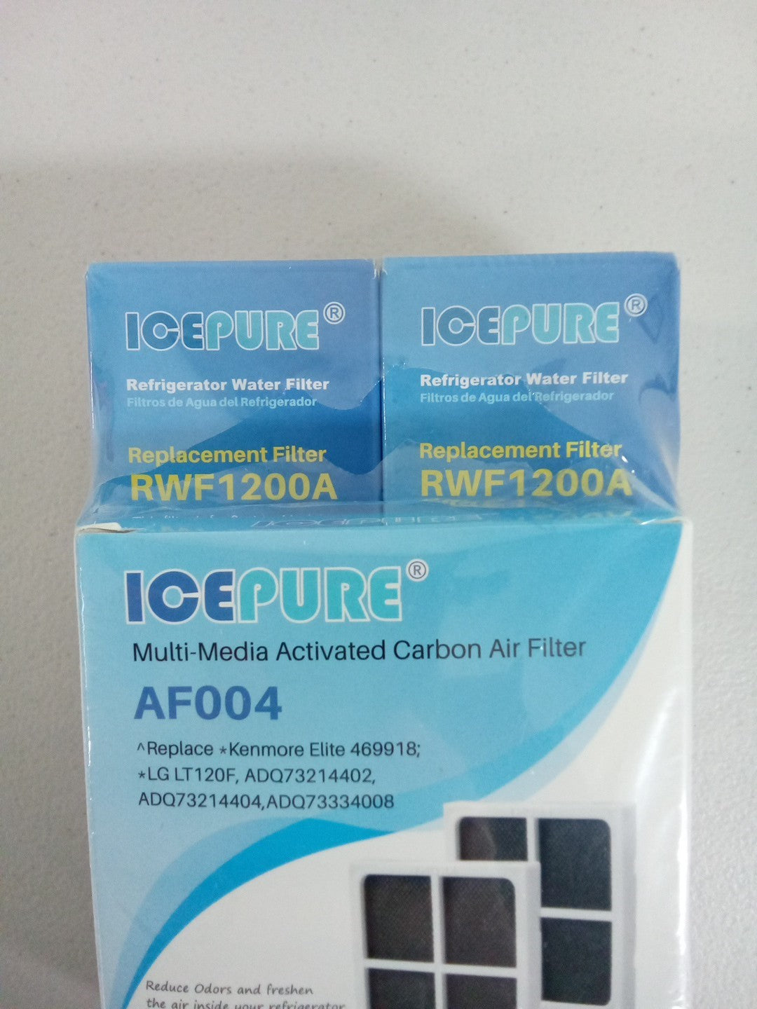 ICE PURE Refrigerator Water Filter RWF1200A 2 Pack With Air Filters. New -Box1