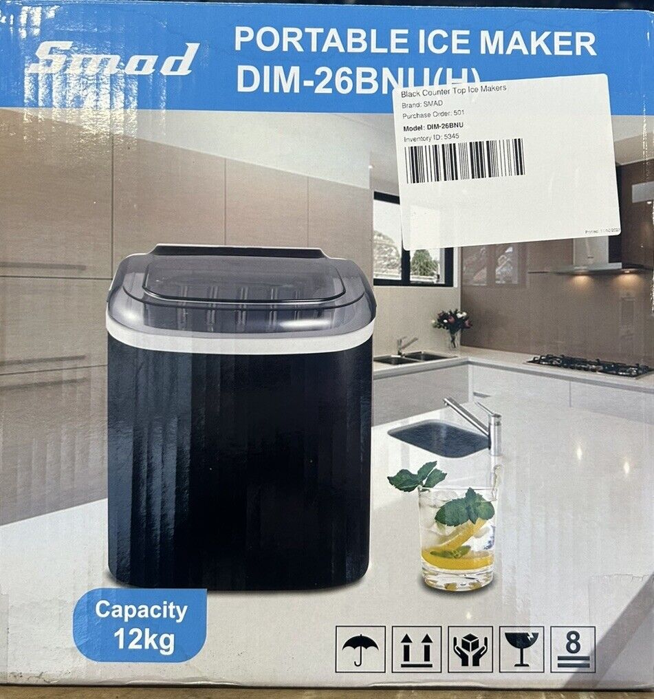 Smad Countertop Bullet Ice Maker DIM-26BNU(H) Makes 26lbs Black New In Box