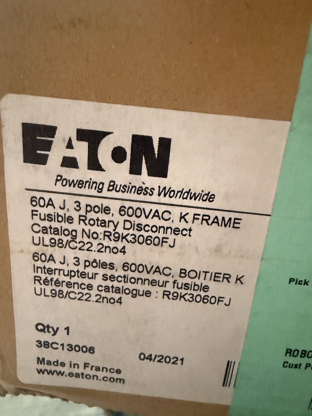 EATON CORPORATION R9K3060FJ SWITCH New JB80
