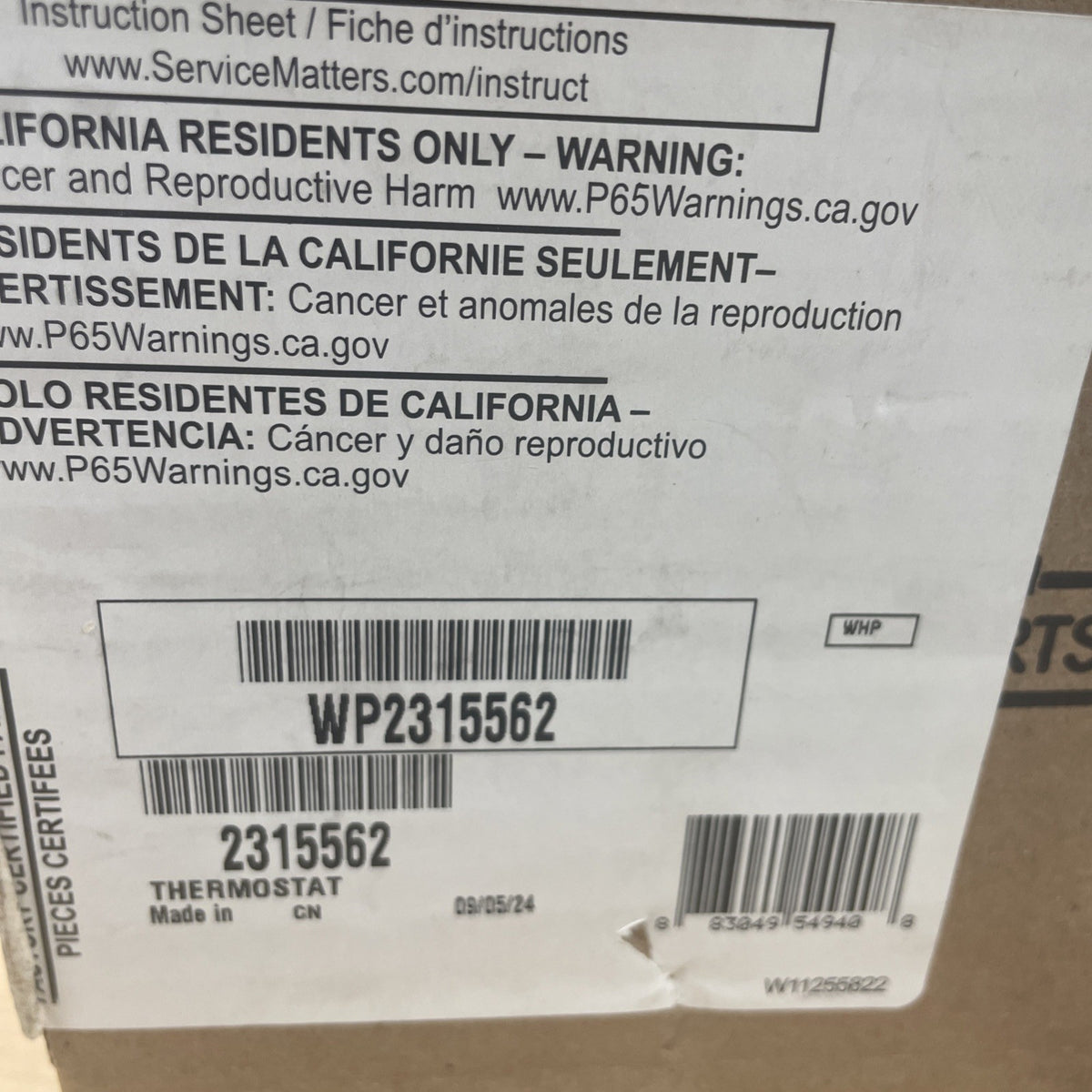 Whirlpool WP2315562 Genuine Refrigerator Temperature Control Thermostat BA133
