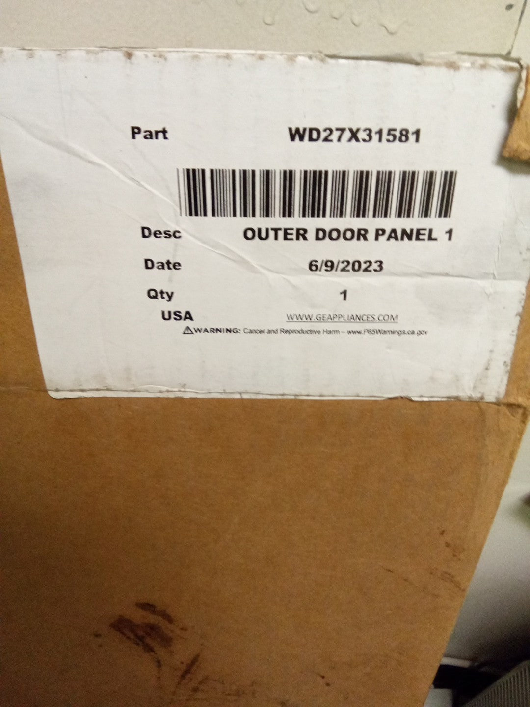 WD27X31581 GE White Outer Door Panel AMK-291