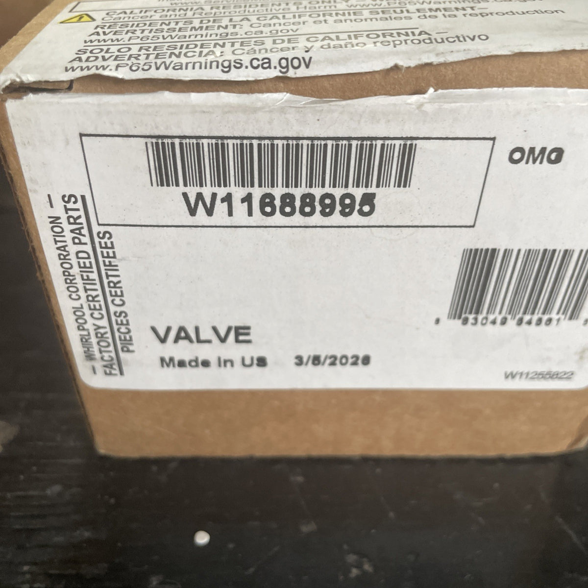 W11688995  Cold Water Inlet Valve BA94