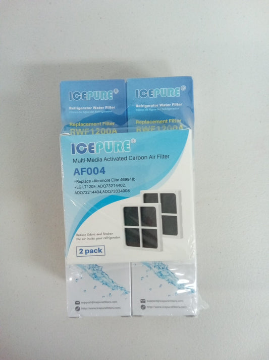 ICE PURE Refrigerator Water Filter RWF1200A 2 Pack With Air Filters. New -Box1
