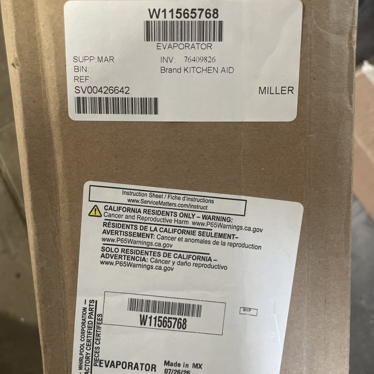 Genuine OEM Whirlpool Refrigerator Evaporator W11565768 BA99