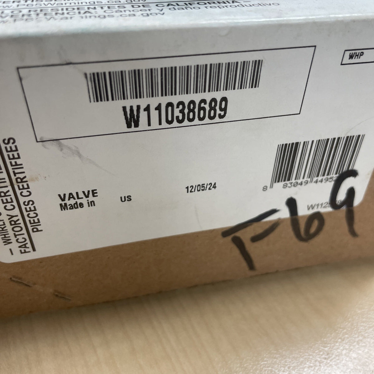 Washer Water Inlet Valve W11038689 BA118