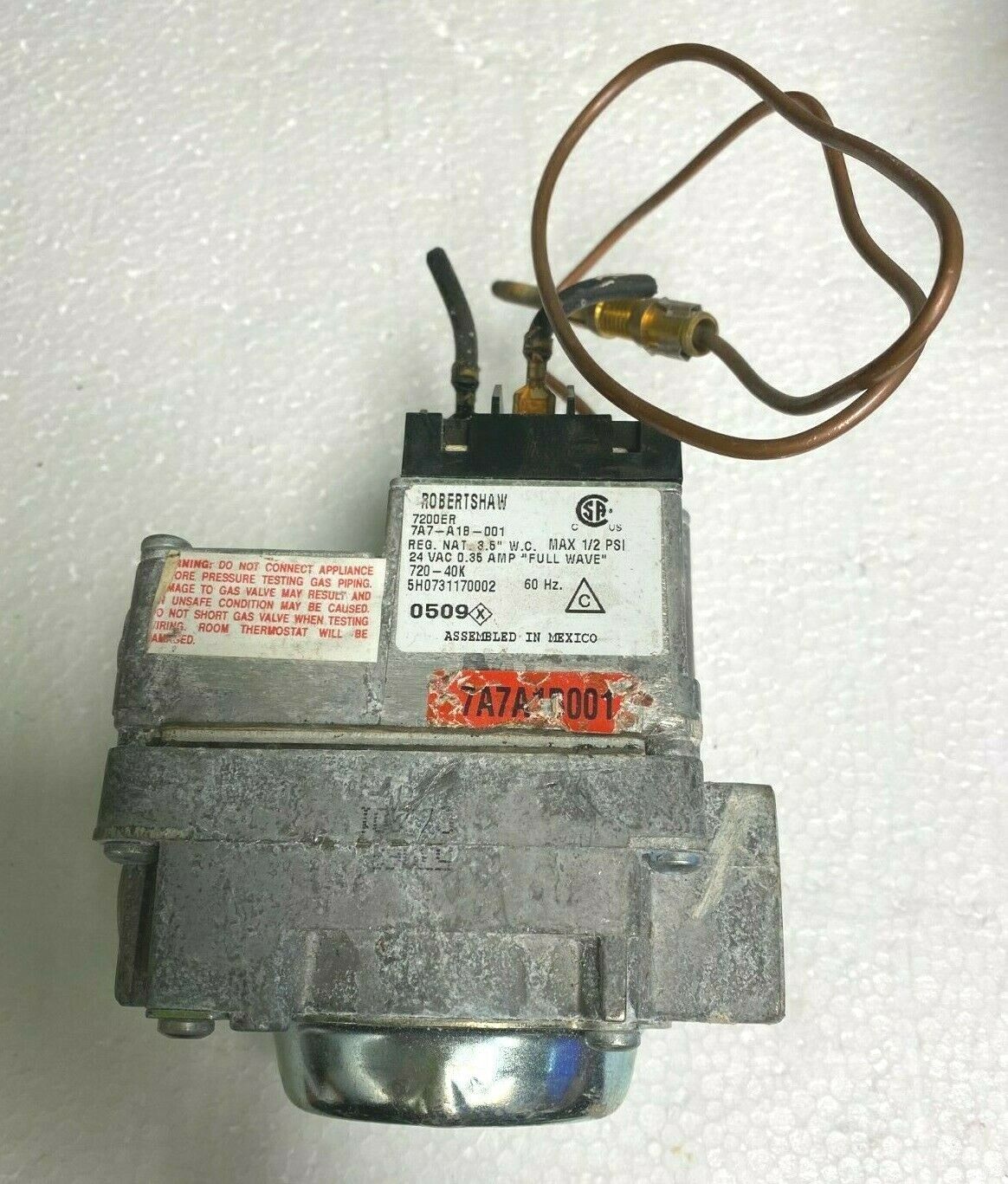 Bryant Forced Air Furnace Gas Valve 7200ER 7A7-A1B-001 Robert Shaw SH509-AAA