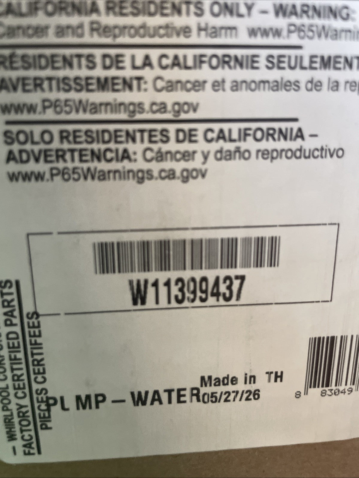 Whirlpool Washer Drain Pump W11399437- BA10
