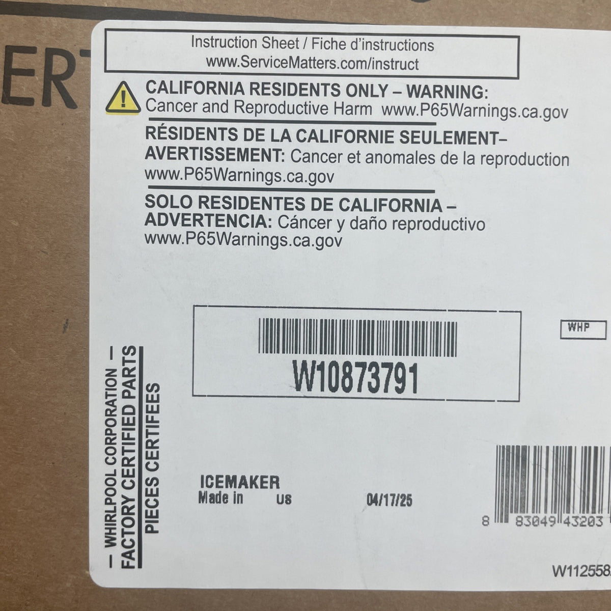 Whirlpool W10873791 Genuine OEM Ice Maker Assembly for Refrigerators BA131