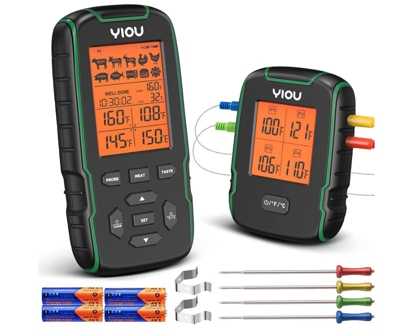 YIOU Extended Range Wireless BBQ Meat Thermometer 4 Probes 500ft New In Box