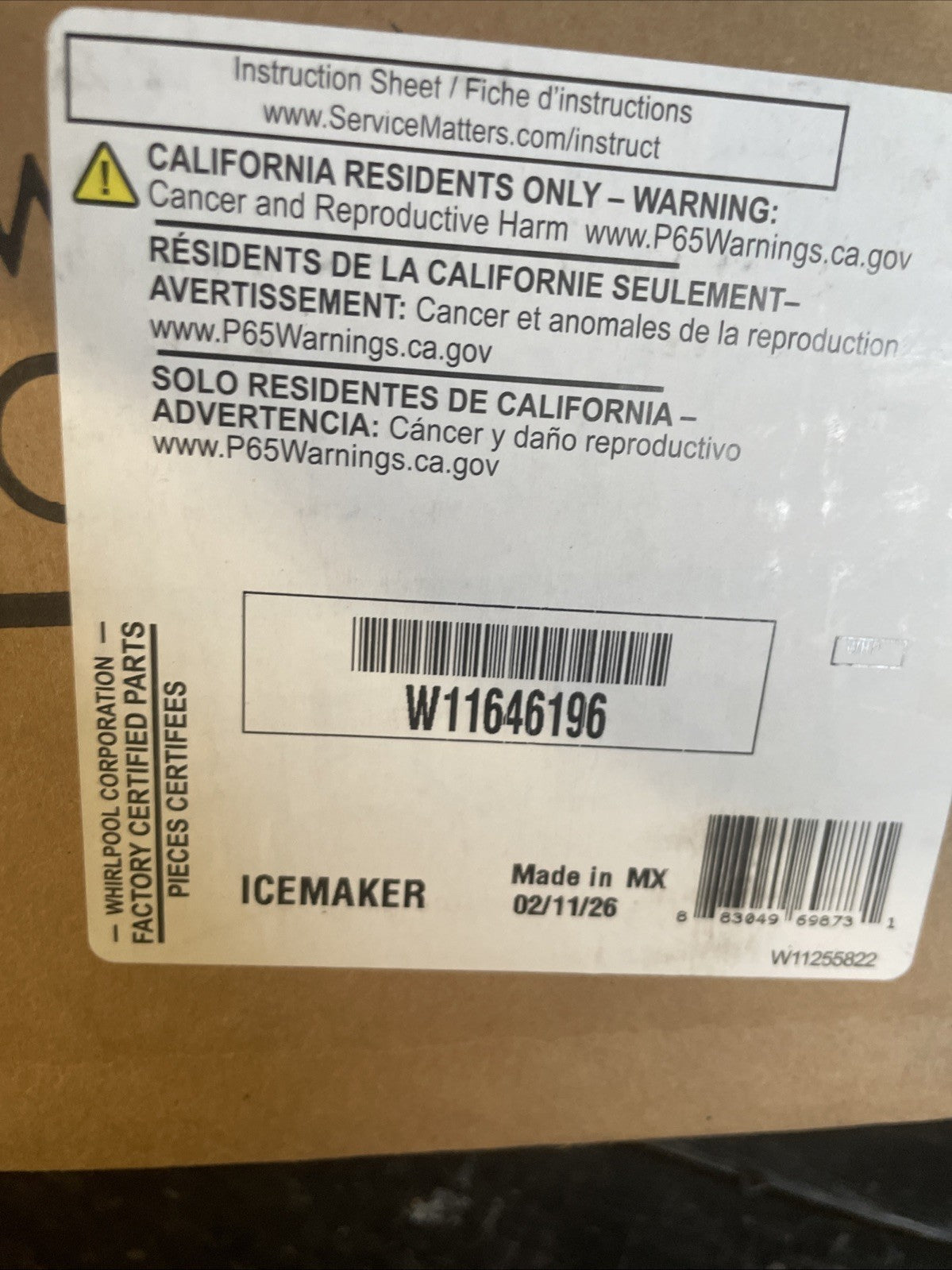 Whirlpool/Jenn-Air Ice-maker Assembly W11646196- BA7