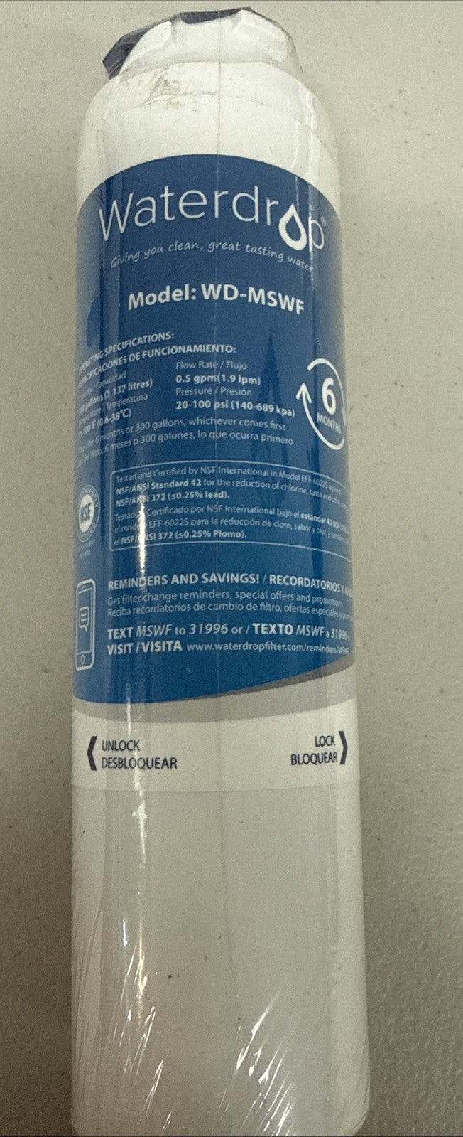 Waterdrop WD-MSWF Water Filter Assembly for General Electric MSWF BOX1