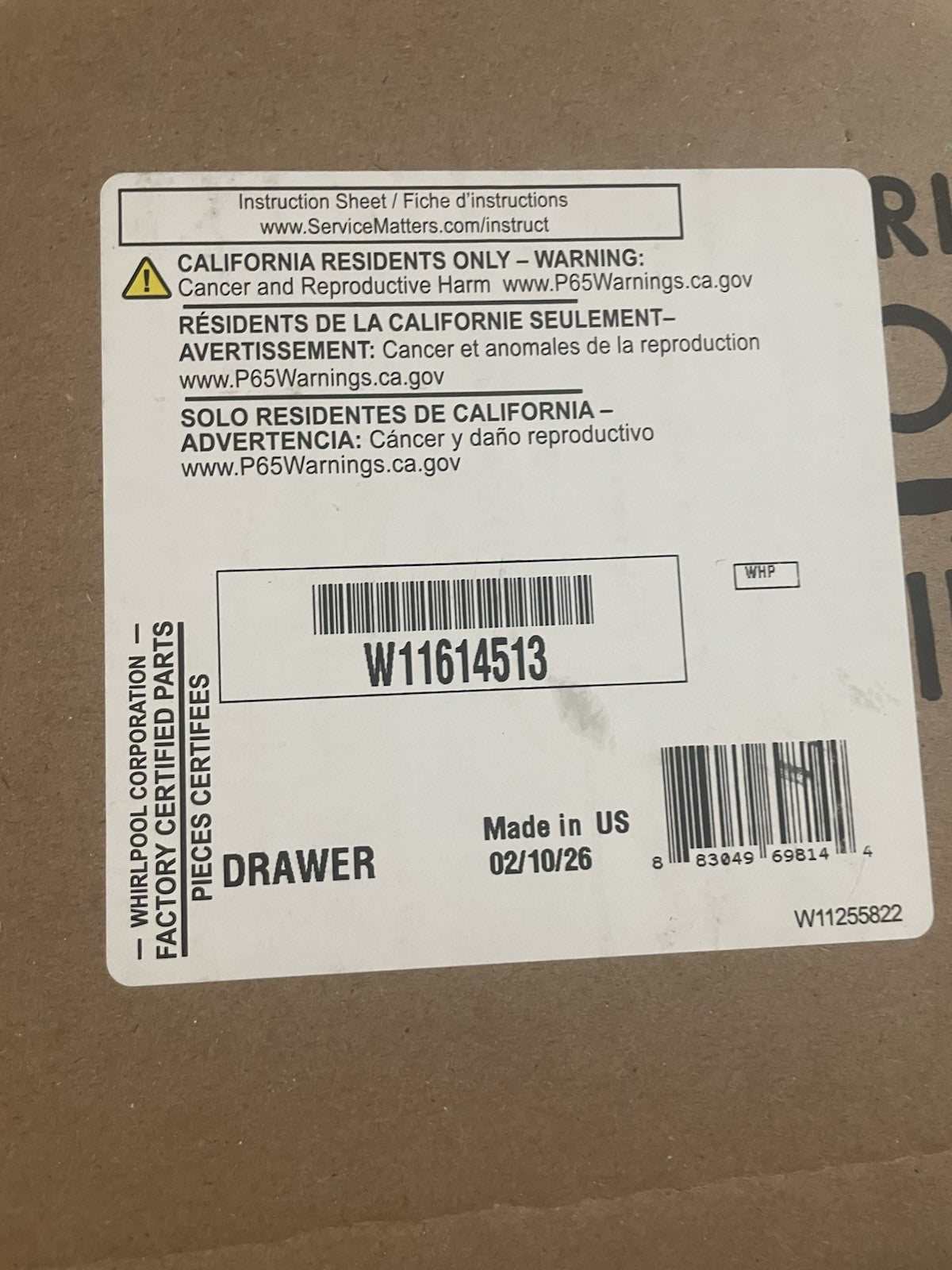 Whirlpool Washer Detergent Dispenser W11614513 BA112