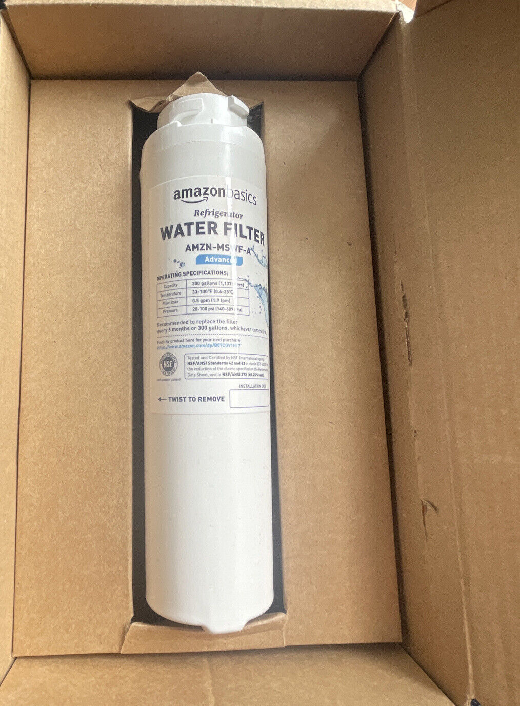 AmazonBasics Replacement GE MSWF-A Water Filter Advanced Filtration NEW SH572